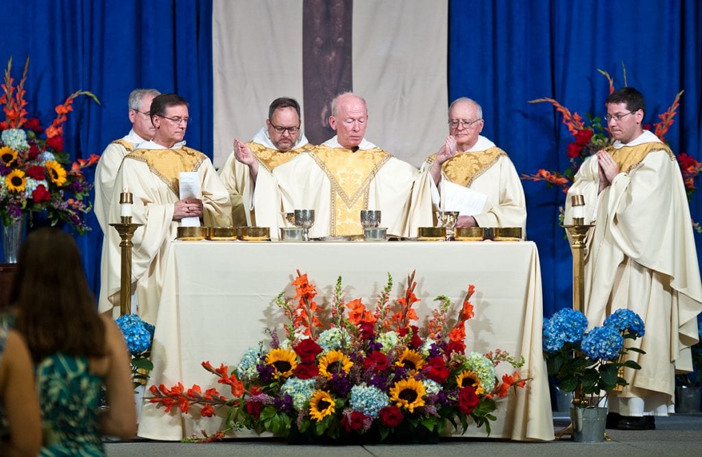 Dominican and diocesan religious join Father Shanley, center, for the celebration of the Mass. 