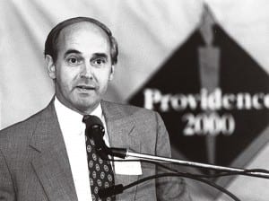 Joe Brum ’68 speaks at the launch of the Providence 2000 capital campaign in the early 1990s.