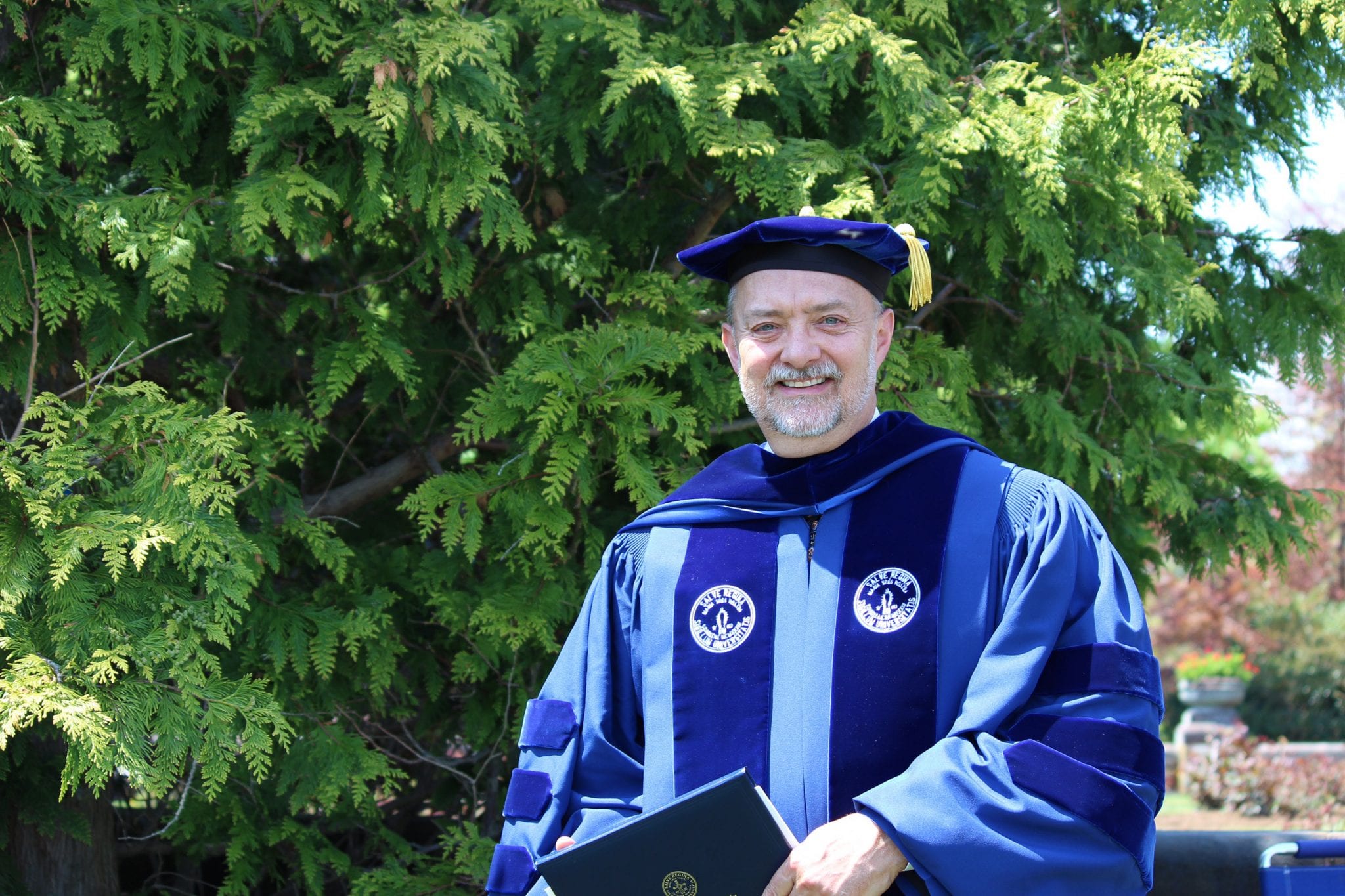 Dr. Stephen L. Jackson '09 smiles after receiving his Ph.D. in humanities from Salve Regina University. The late Dr. Donna T. McCaffrey ’73G, ’83Ph.D., & ’87G wrote a letter of recommendation for his entry into the program. 