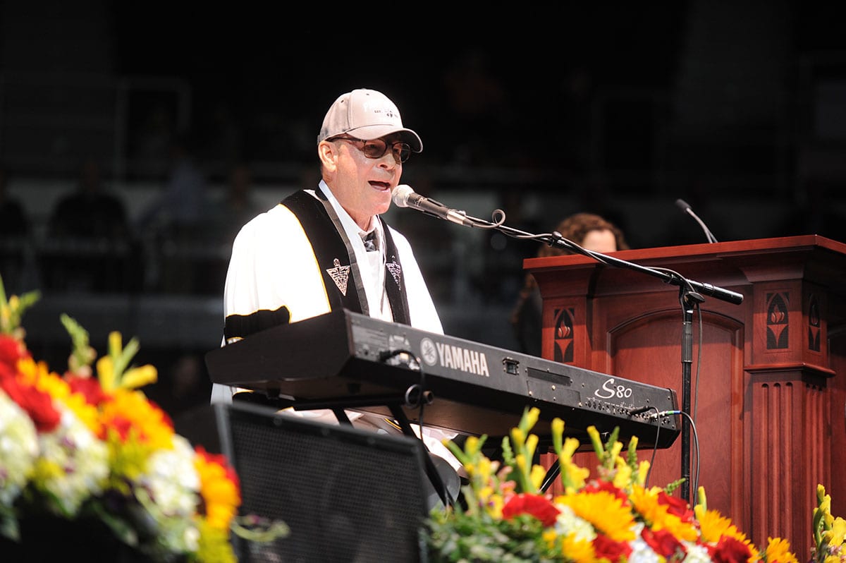 Commencement speaker Roy Peter Clark ’70 & ’17Hon. adds a well-received musical flair to his address. 