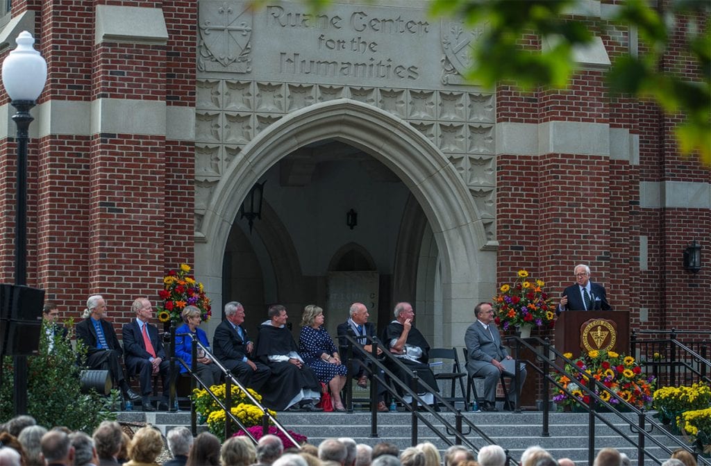 David McCullough speaking at the dedication of the Ruane Center for the Humanities in 2013.