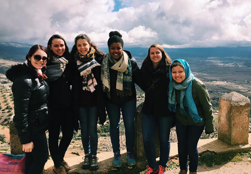 Hannah Sorila '17, second from right, stops with other international students at an overlook in Ribat El Kheir, Morocco. 