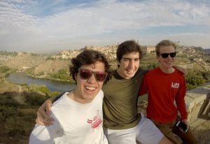 From left, Connor Kinkead '17, Conor Gibbons '17, and a student they met while on study abroad explore the countryside in Toledo, Spain.