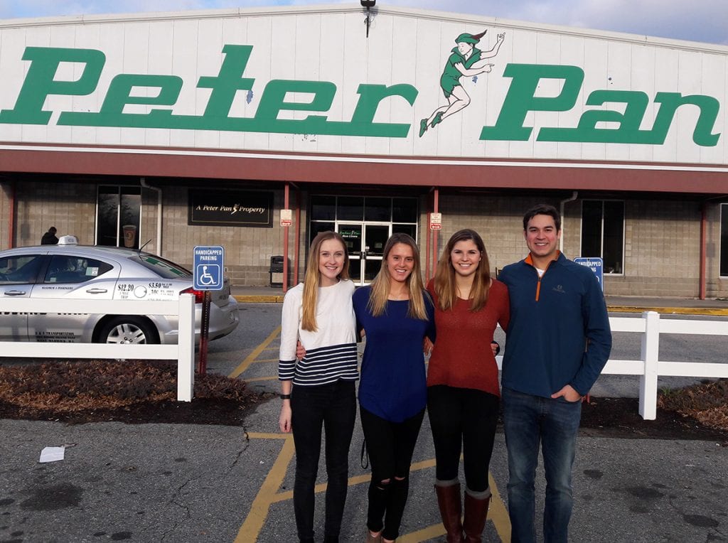 From left, the team of Kellie Roach ’17, Lauryn Picknelly ’18, Brenna Williams ’18, and Jake Beaton ’18 studied processes at the Peter Pan bus company as part of the Accountancy Information Systems course.