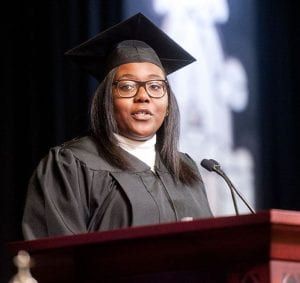 Phionna-Cayola Claude ’18, Student Congress president, encouraged professors to be learners and students to be educators during her remarks.