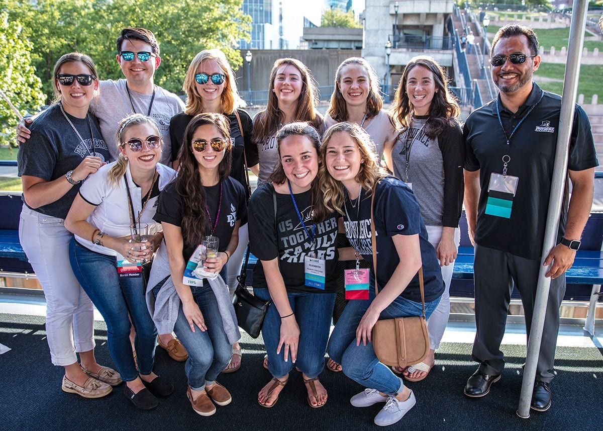 Team members and their professor, Dr. Anthony Rodriguez, gather for a group photo prior to a boat cruise that kicked off the conference. The students are, front from left: Lauren Wyse ’17, Alysha DeCrescenzo ’17, Elizabeth Sideravage ’17, and Shannon McMahon ’17. Rear: Megan Tucker ’17, Thomas O'Connor ’17, Lauren Biddell ’17, Jamie Metzger ’17, Reed Fraser ’17, and Jacklyn Brehm ’17. 