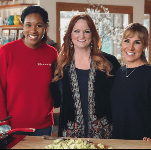 In March 2018, Christine D'Auria Donovan '86, far right, was a guest on an episode of The Pioneer Woman with Nina Westbrook, far left, wife of Thunder point guard Russell Westbrook.