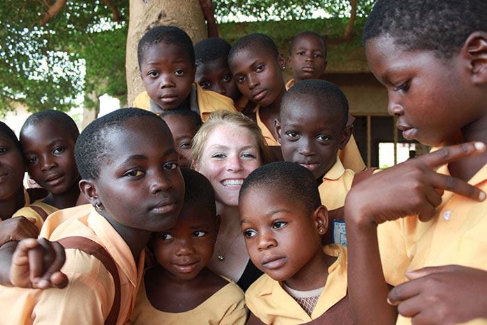 Mary Murphy Walsh '16 with children from a school in Ghana.