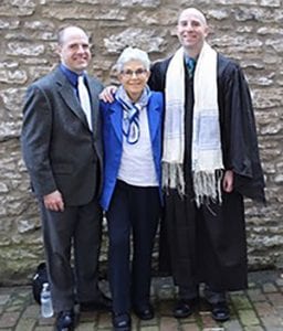 From left, Joshua I. Rozovsky '06SCE, Fay A. (Frank) Rozovsky, J.D. '73 & '08Hon., and Rabbi Aaron A. Rozovsky '08 after Aaron's ordination