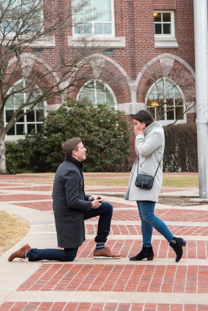 Andrew A. Tuccio '14 proposes to Shelby A. Toohey '14. (Photo: Jennifer Joubert Photography)