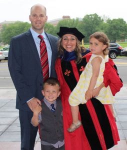 Megan C. Masters '04 with her husband, Dave, and children, Ryan (age 5) and Cara (3) after the Maryland commencement. 