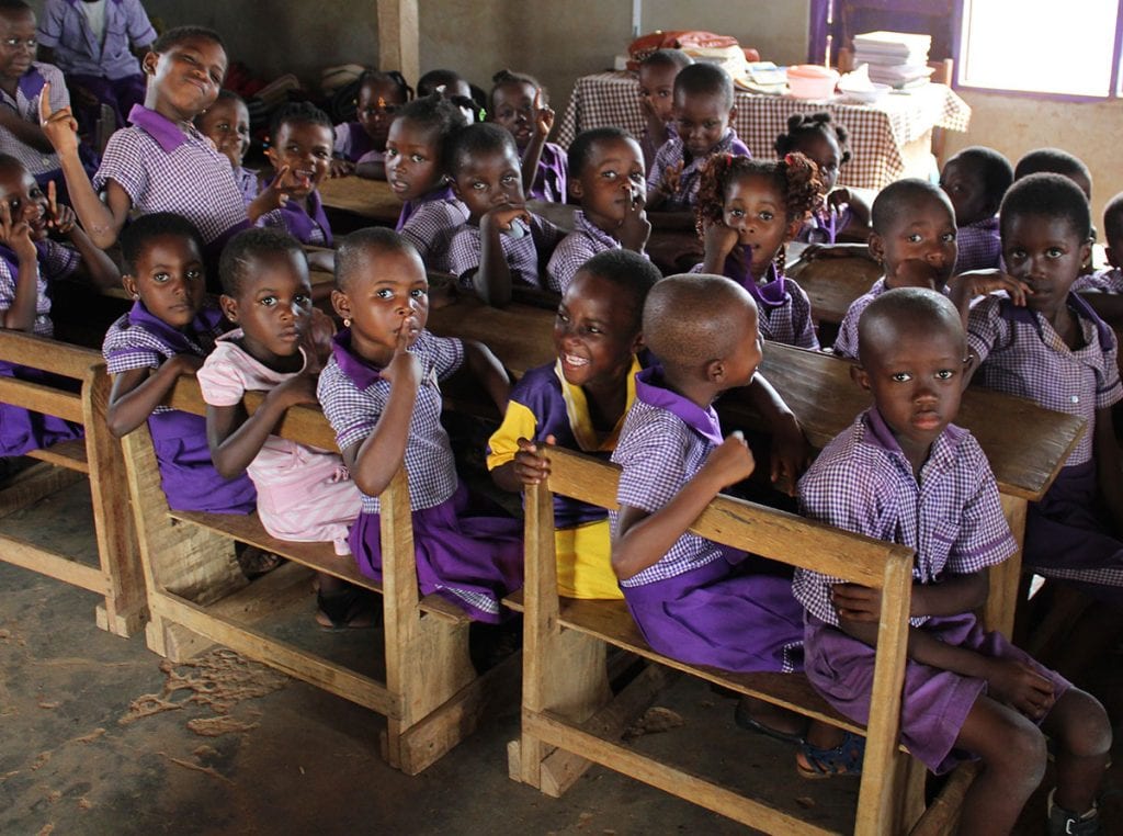 Children take a break from schoolwork in a classroom in Ghana. (Julia Guerette photo)