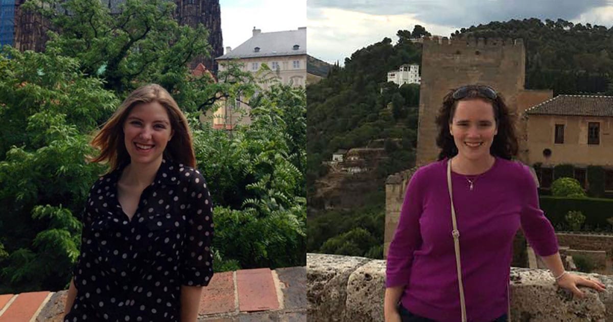 Abbey Guerino '16, left, will return to the Czech Republic, where she studied during the summer of 2014, while Kelley Garland '16, right, will return to Spain, where she spent the Spring 2015 semester.