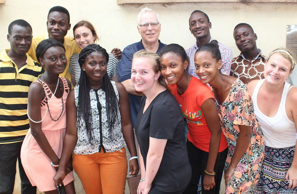 Dr. Stephen J. Mecca '64, '66G, &'19Hon. with students from Providence College and the University of Ghana and Ashehi University during a visit to the country in 2015.