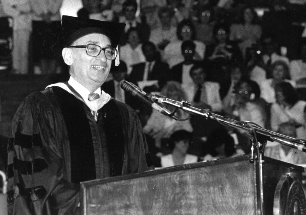 Dr. Francis P. "Pat" MacKay at Commencement Exercises in 1987.