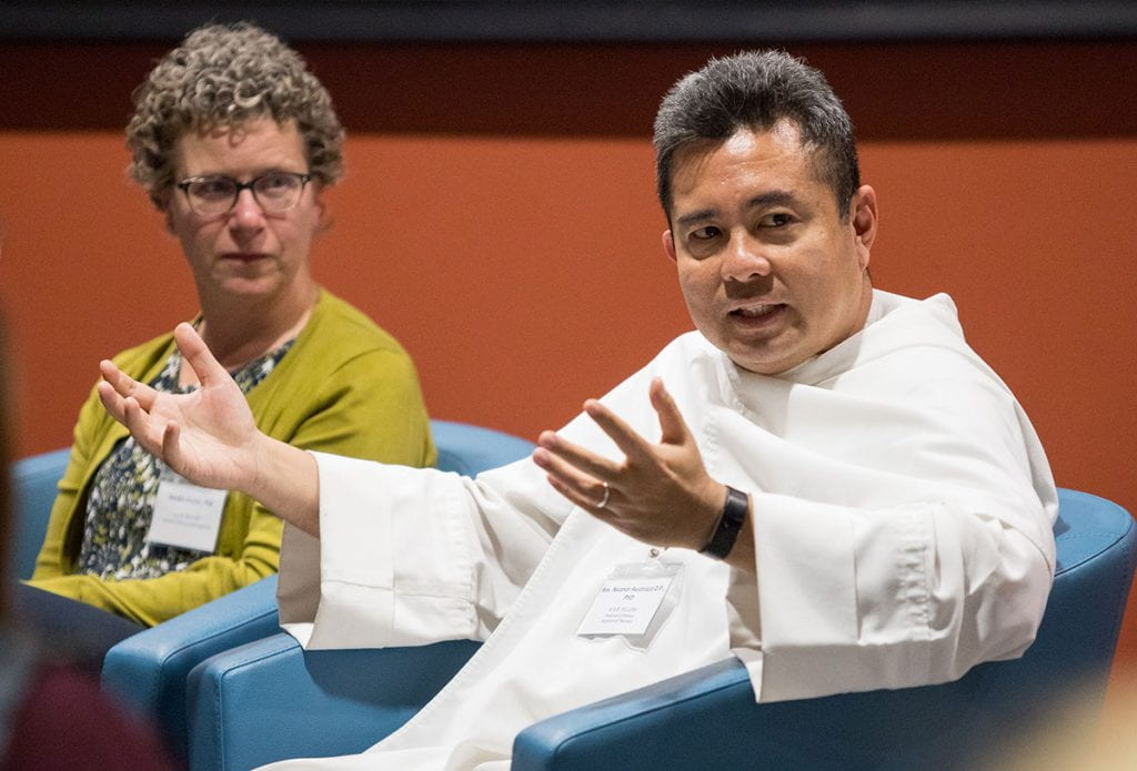 Rev. Nicanor Austriaco, O.P., professor of biology and of theology, and Dr. Deirdre G. Snyder, assistant professor of management, both Riccobono faculty fellows.