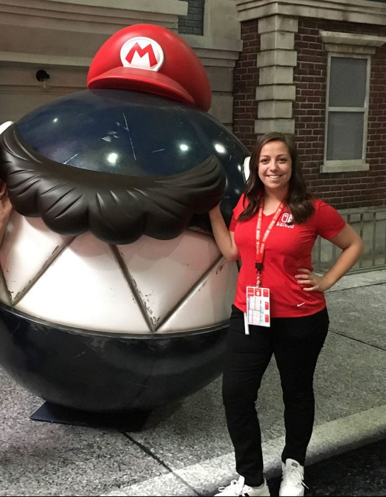 Nicole Mazza '14, a creative writing major, works for Nintendo of America at its headquarters in Redmond, Wash.