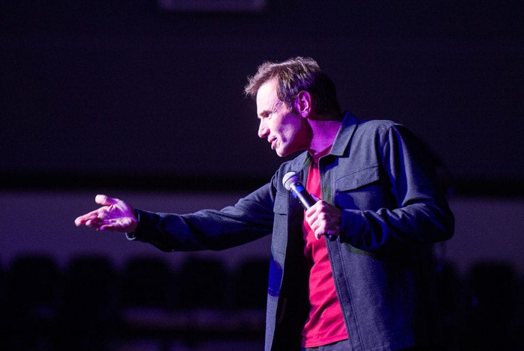 Paul Mercurio '82 brought his comedy show to Mullaney Gym in Alumni Hall.