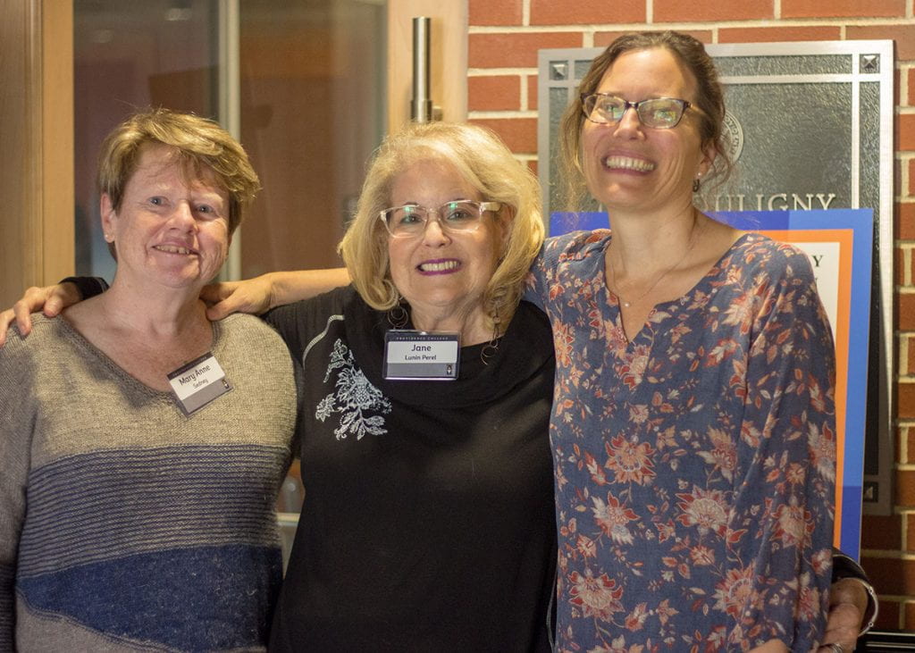 Faculty leaders of the Women's and Gender Studies Program, yesterday and today, are, from left, Dr. Mary Anne Sedney, Jane Lunin Perel '15Hon., and Dr. Abigail T. Brooks. Perel was the program's founding director, and Brooks is the current director. Sedney and Perel are founding members, along with four other faculty members.