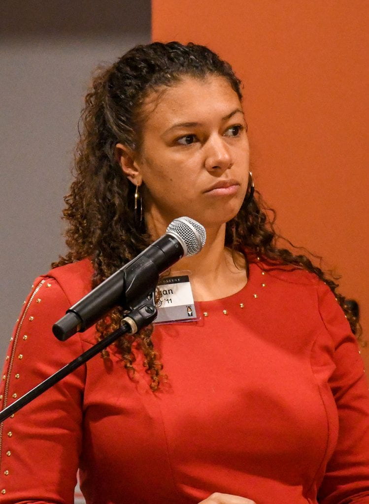 Moderator Morgan Victor '11 listens during the panel on intersectionality.