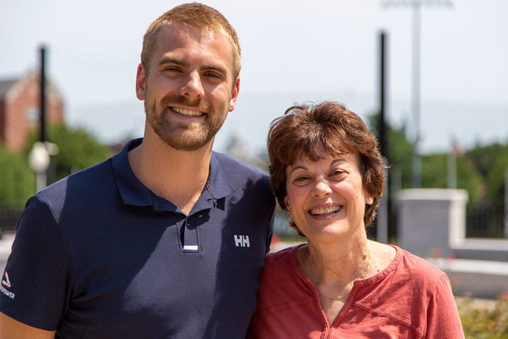 Dr. Kathleen A. Cornely, professor of chemistry, with R. Seth Pinches '16.