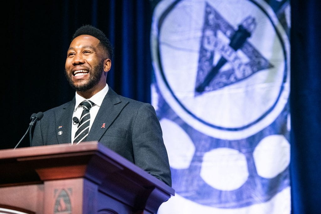 Ndaba Mandela, grandson of South African civil rights leader Nelson Mandela, at the MLK Convocation at Providence College.