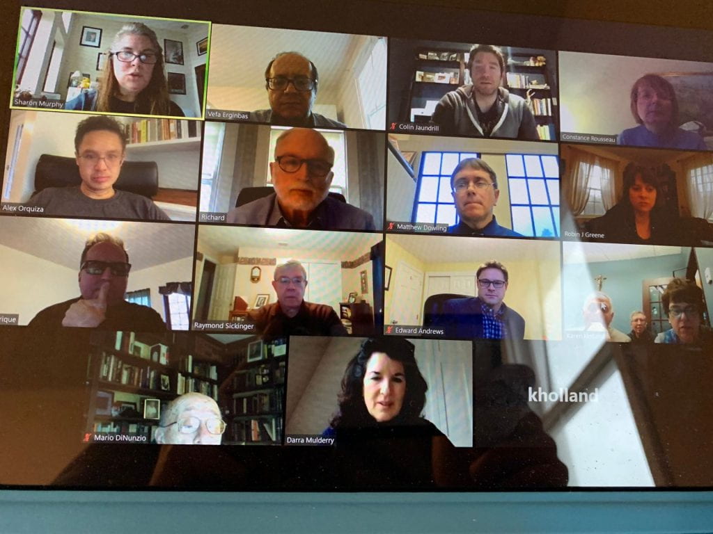 History faculty used the Zoom video conferencing platform to discuss the move to online instruction.