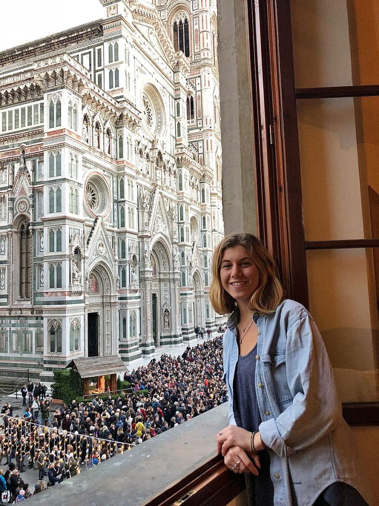 Nicole Gottlieb '20 overlooking the Cathedral of Santa Maria del Fiore in Florence, Italy.