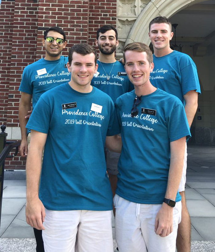 Nathan Perez ’20, at center in second row, served as an orientation leader for two summers. Here he’s with 2019 orientation leaders who are classmates. With him are, front row from left, Ryan Anderson ’20 and Rob Lesch ’20, and rear, Grant Weiller ’20 and Max Tyschen ’20.
