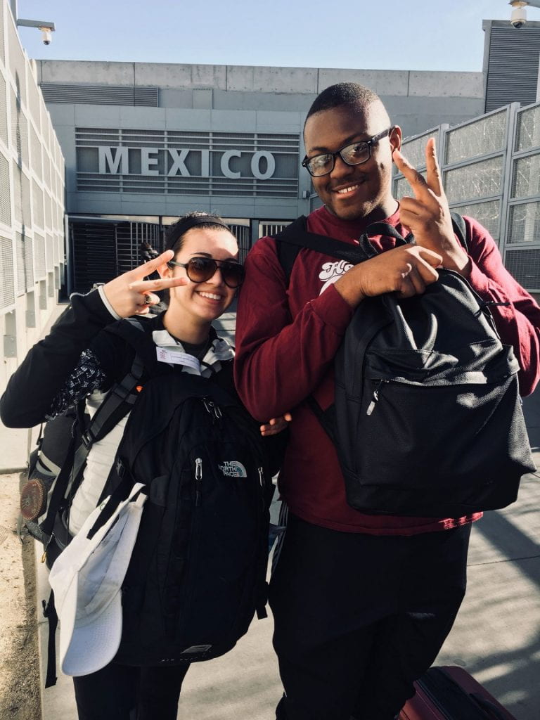 Sean Richardson '20 poses with Christina Roca '21 during their trip to Tijuana, Mexico, as part of Global Border Crossings, a global service-learning course.