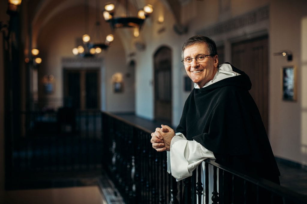 College President Rev. Kenneth R. Sicard, O.P. '78 & '82G, in the Smith Center for the Arts.