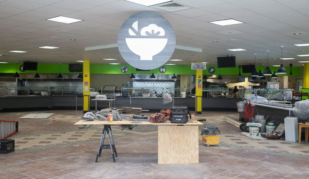 During the summer, crews were busy modifying Raymond Dining Hall, the main student cafeteria, to improve flow and eliminate self-serve options.