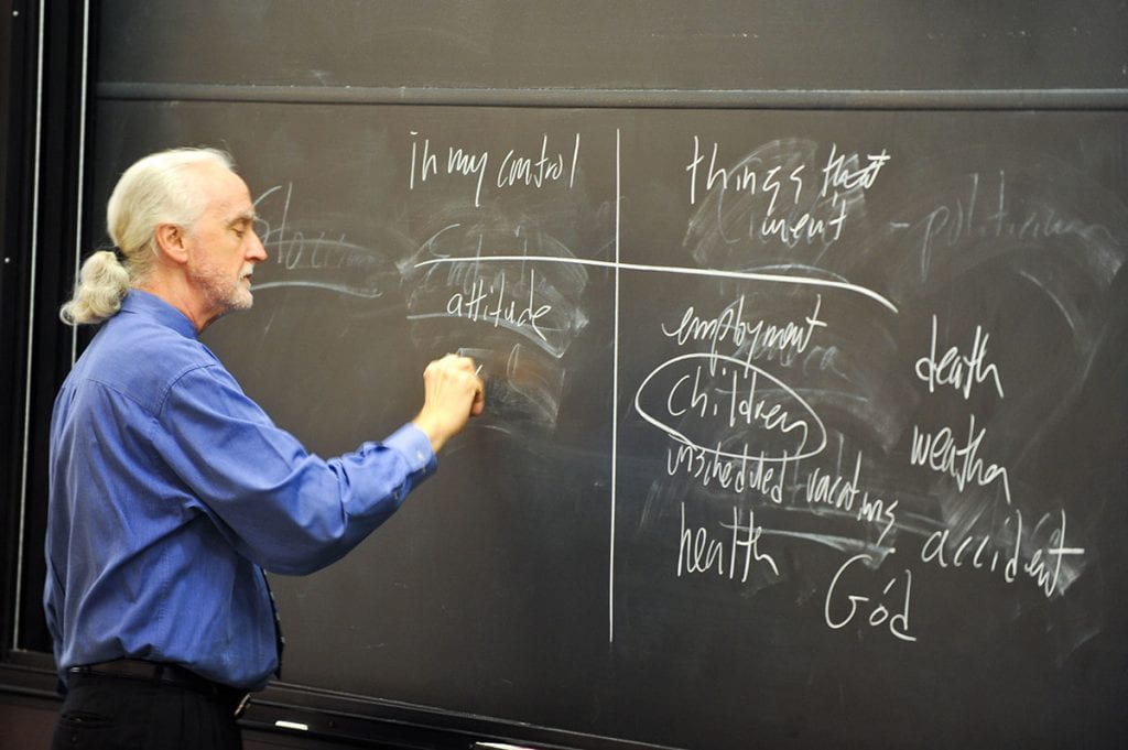 Dr. Vance Morgan, professor of philosophy, teaching about the Stoics in 2013 in the Ruane Center for the Humanities.