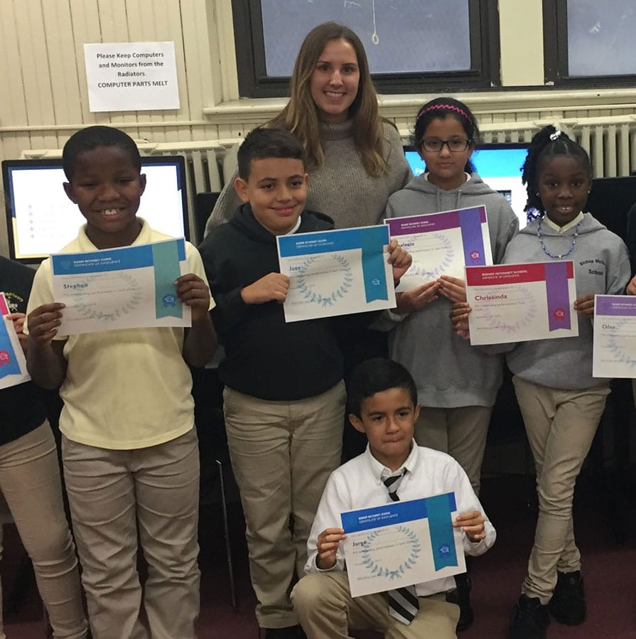 Kiley Brennan '22 also taught fourth graders at Bishop McVinney School in Providence through PC's FriarServe initiative.