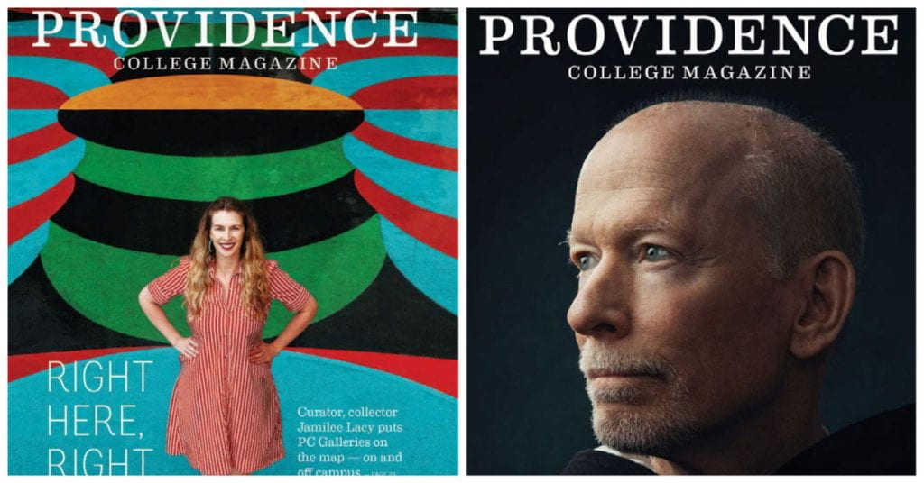 Covers for the Fall 2019 and Summer 2020 issues of Providence College Magazine