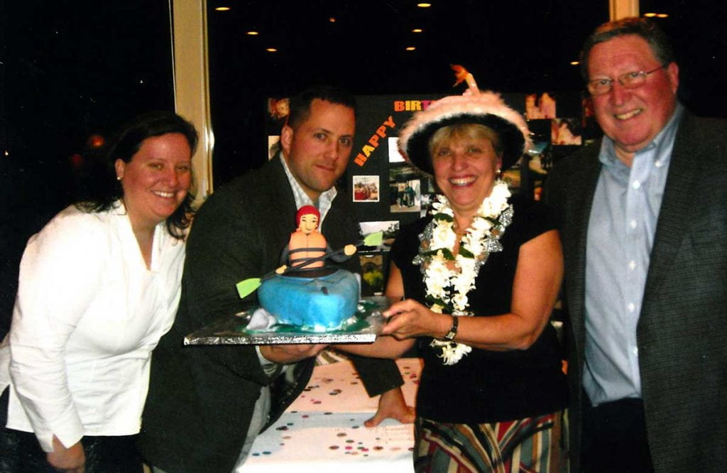 The family of Donald Ryan '69 gathers to celebrate Helen's birthday in 2007. From left are Keri, Kevin, Helen, and Don.