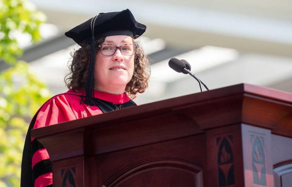 Dr. Deborah Levine, Accinno Award winner, addresses graduates at the 2021 undergraduate commencement