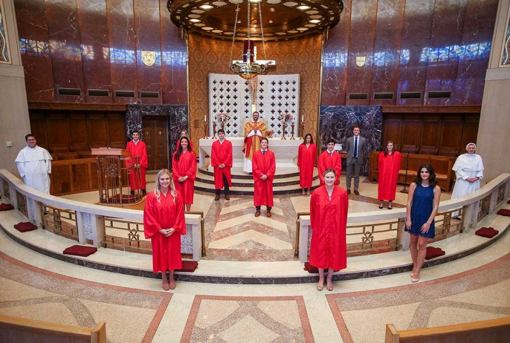 Rev. Jordan Zajac, O.P. ’04, rear center, was the main celebrant for the RCIA Mass held at St. Pius V Church in November 2020..
