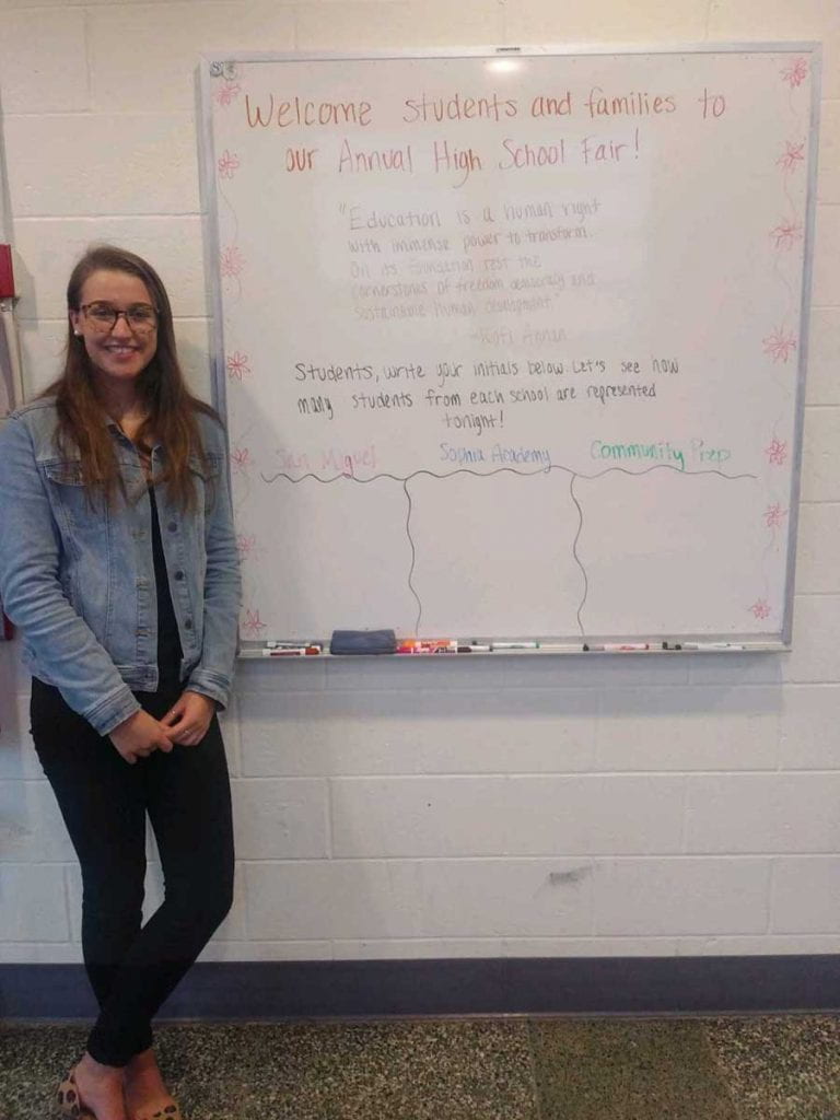 Michaela Campbell '21 at the high school fair at Sophia Academy, a middle school for girls in Providence.
