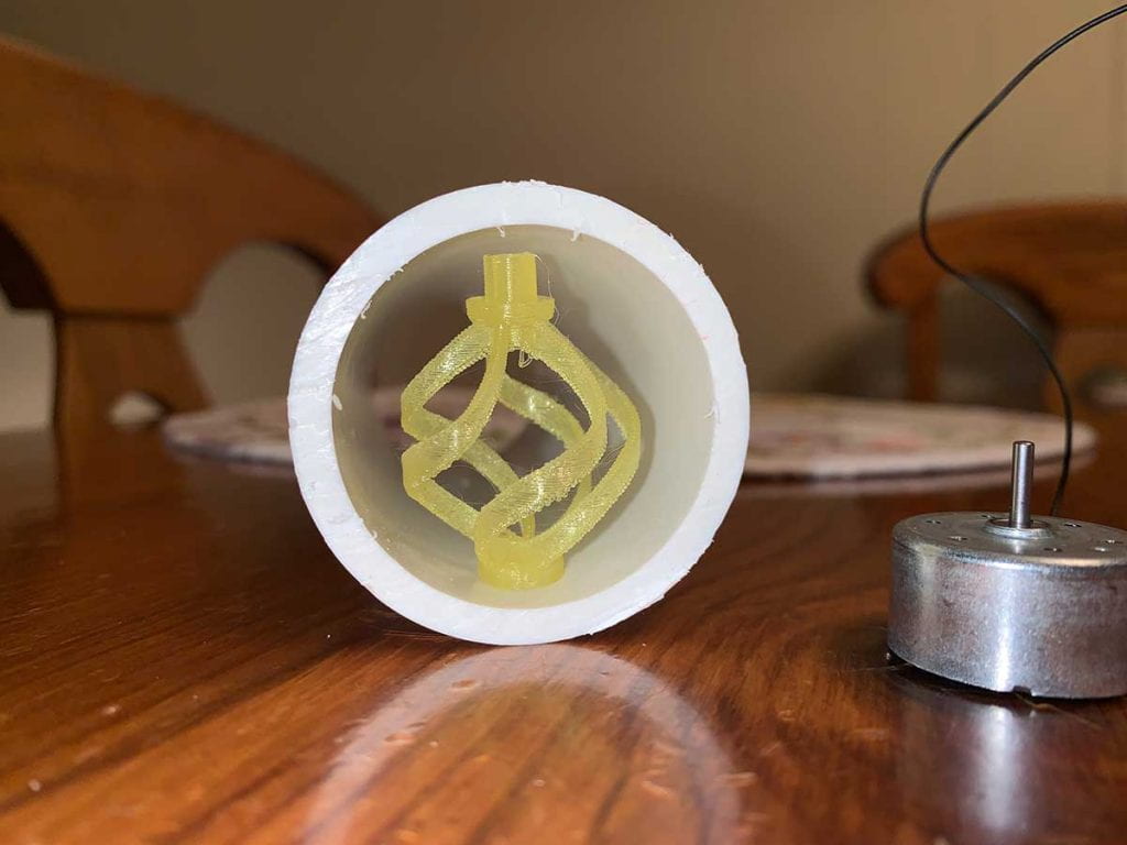 Using a 3d printer, Ashley Gigon '22 created a turbine that could inside a household PVC pipe. Water through the pipe moved the turbine, which was connected to a small generator to create electricity.
