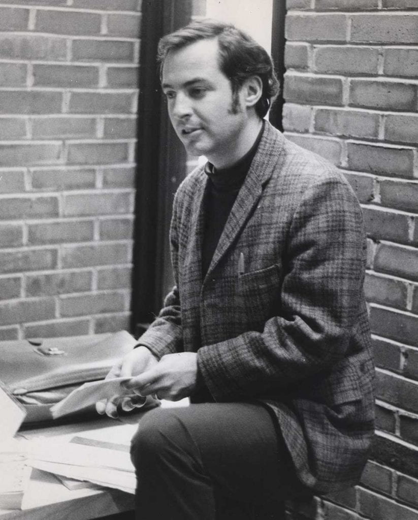 Dr. John Hennedy, professor of English, speaking in 1970