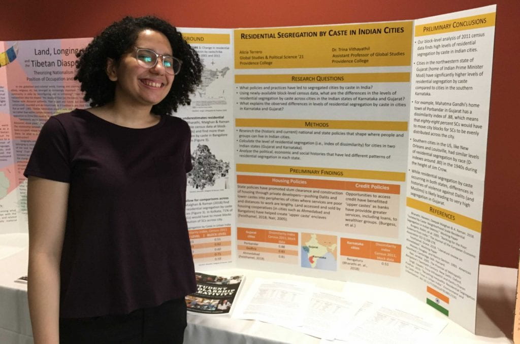 Alicia Terrero '21 presents her research project, Residential Segregation by Caste in Indian Cities, part of an independent study with Dr. Trina Vithayathil in spring 2019.