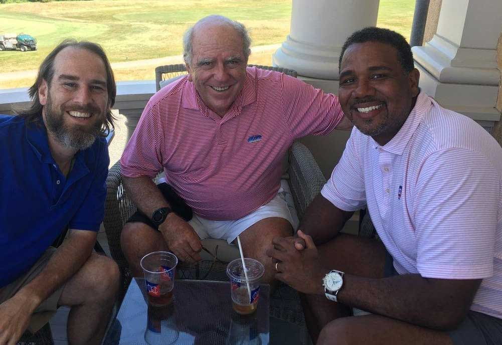 Mark Egan, Bill Egan, and Coach Ed Cooley. Bill Egan and his wife, Jacalyn, donated $1 million to PC to create a fund for men's basketball and to provide scholarships to students in Newport County, Rhode Island.