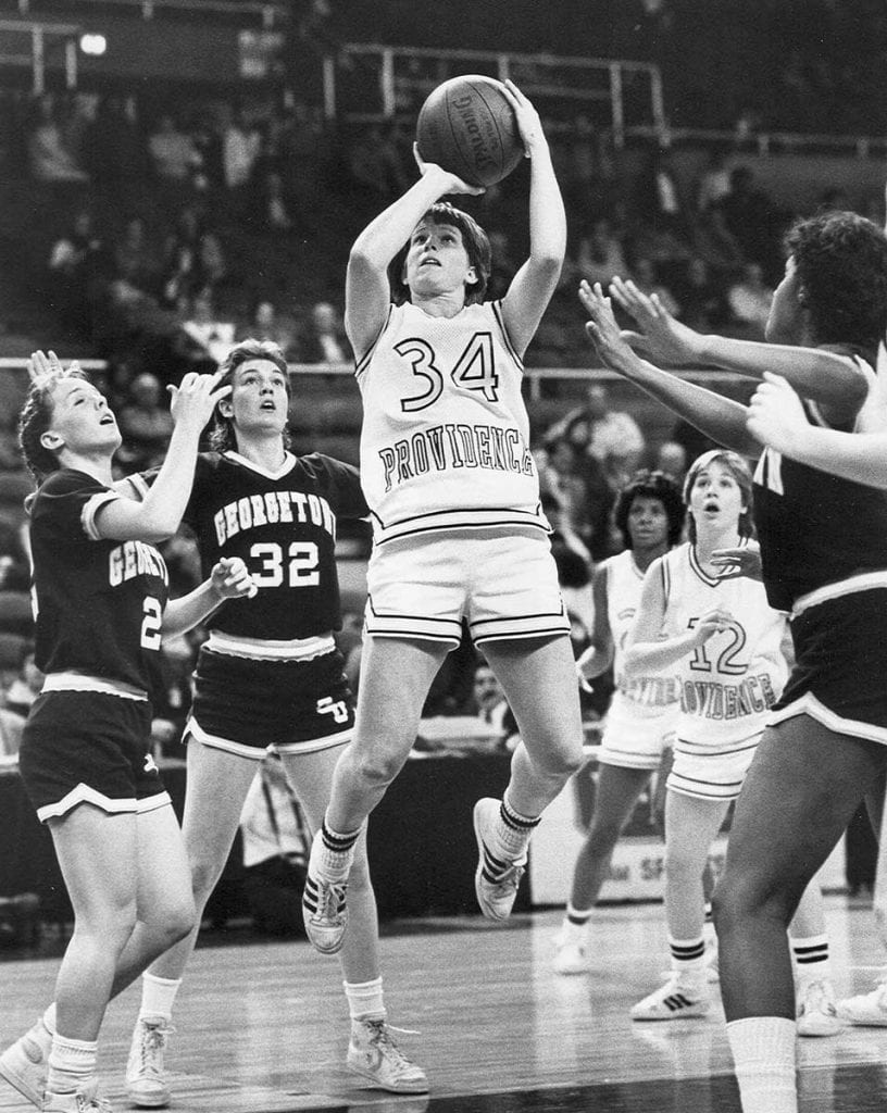 Kathy Finn Hill '84 was among the first scholarship athletes recruited by the women's program. She had been a high school champion in New Jersey.