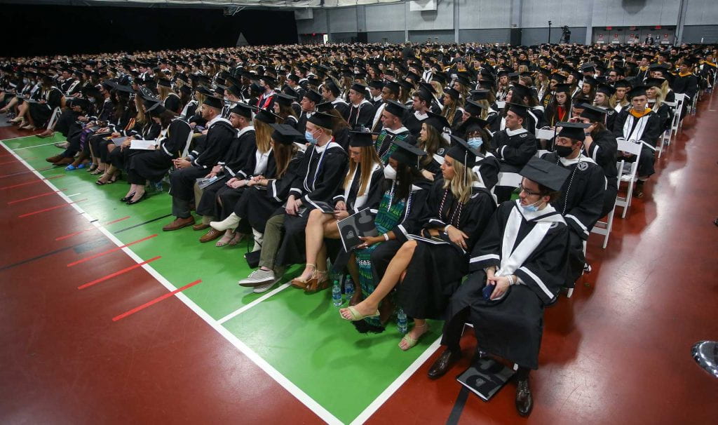 The Class of 2020 turned out in force for its long-awaited commencement. More than 750 graduates filled the Peterson Recreation Center, including those who received graduate and continuing education degrees.