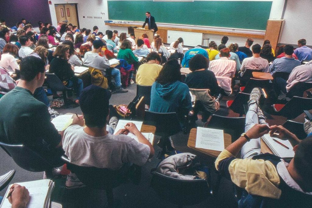 Dr. Brian Barbour, professor of English and Civ director from 1994-2003, presents a Civ lecture in Moore Hall, which was the program's home from the late 1980s until the opening of the Ruane Center for the Humanities in 2013.