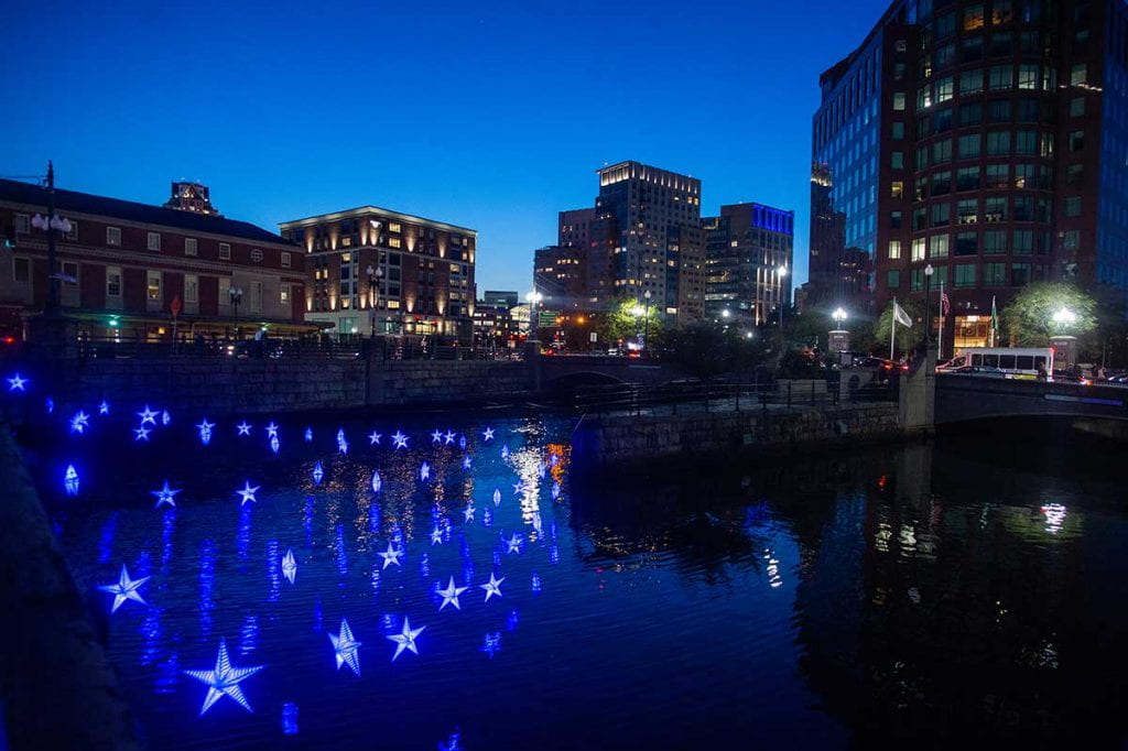 Fifty stars at the confluence of the city’s rivers commemorate 50 years of women at PC.