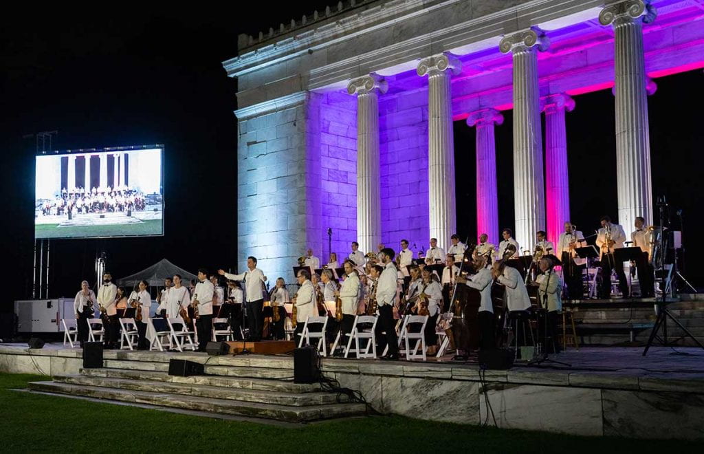 The scene at Roger Williams Park in Providence when Troy Quinn '05 conducted the Rhode Island Philharmonic Orchestra in a free summer concert.