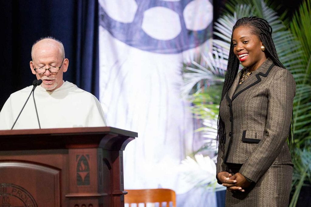 n 2019, Jillian Rose-Smith, Ed.D. '04 received the MLK Vision Award from the college president, Rev. Brian J. Shanley, O.P. '80. The award recognizes individuals who exemplify Rev. Dr. Martin Luther King Jr.'s teachings and spirit.