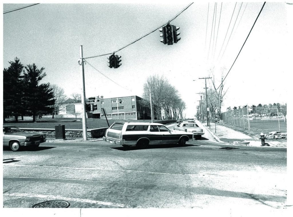 A station wagon enters Huxley Avenue from Eaton Street in this 1984 photograph.